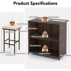 Gymax 3PCS Outdoor Bar Set 39 Rectangular Bar Table w/ 2 Soft Padded Stools Removable Cushions Tempered Glass Tabletop & 2 Storage Shelves Beige/Red