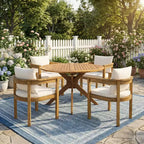 Christopher Knight Home Zariah 5 Piece Patio Rustic Acacia Wood Dining Set with Cushions and Slatted Table