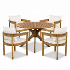Christopher Knight Home Zariah 5 Piece Patio Rustic Acacia Wood Dining Set with Cushions and Slatted Table