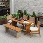 Christopher Knight Home Zola Modern 6 Piece Patio Acacia Dining Chairs with Wicker Backrest and Slatted Table Set