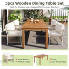 5/7PCS Outdoor Dining Set Patio Dining Furniture Set with 4/6 Rattan Arm Chairs & Weather-Resistant Acacia Wood Table, Natural - ModernLuxe