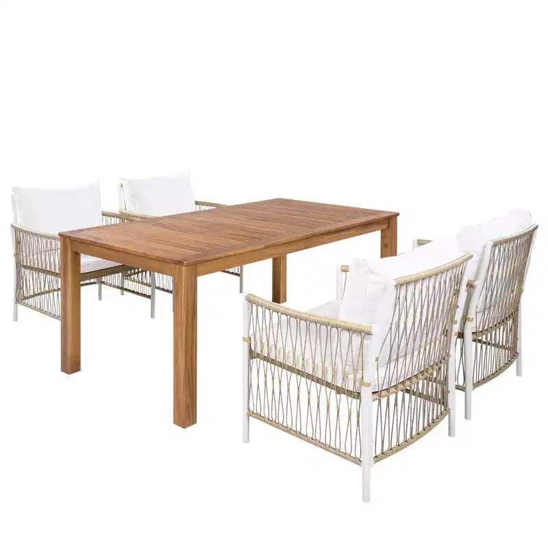 5/7PCS Outdoor Dining Set Patio Dining Furniture Set with 4/6 Rattan Arm Chairs & Weather-Resistant Acacia Wood Table, Natural - ModernLuxe