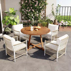 5/7PCS Outdoor Dining Set Patio Dining Furniture Set with 4/6 Rattan Arm Chairs & Weather-Resistant Acacia Wood Table, Natural - ModernLuxe