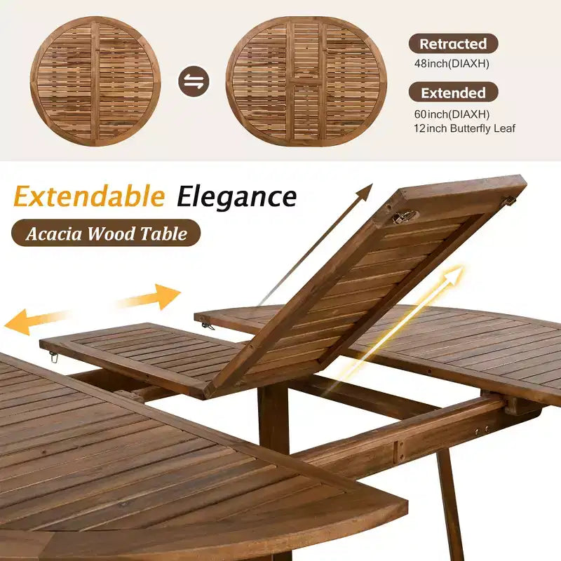 5/7PCS Outdoor Dining Set Patio Dining Furniture Set with 4/6 Rattan Arm Chairs & Weather-Resistant Acacia Wood Table, Natural - ModernLuxe