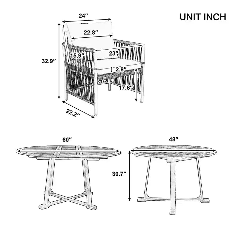 5/7PCS Outdoor Dining Set Patio Dining Furniture Set with 4/6 Rattan Arm Chairs & Weather-Resistant Acacia Wood Table, Natural - ModernLuxe