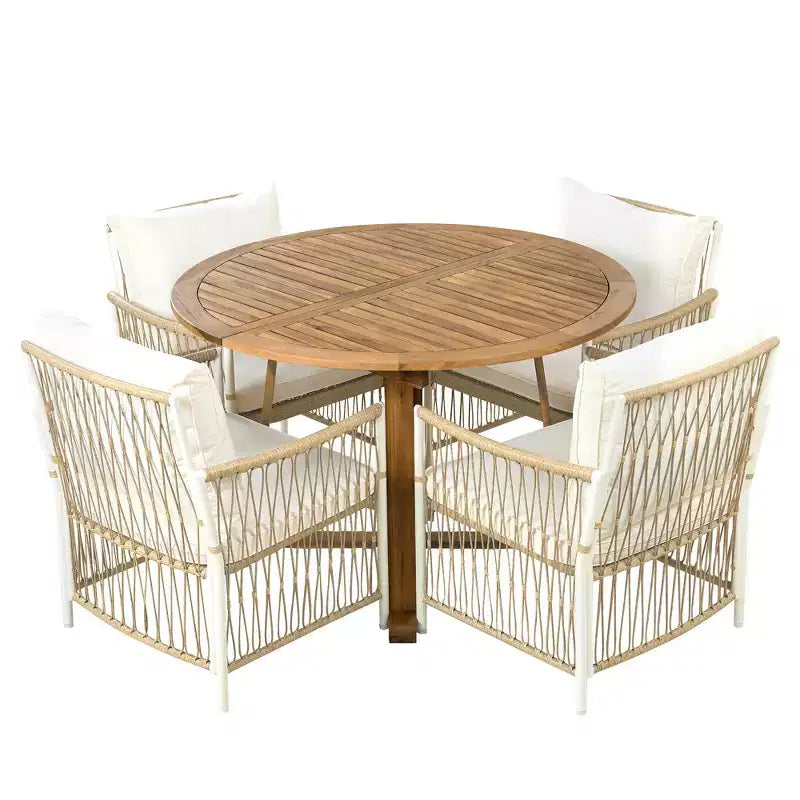 5/7PCS Outdoor Dining Set Patio Dining Furniture Set with 4/6 Rattan Arm Chairs & Weather-Resistant Acacia Wood Table, Natural - ModernLuxe