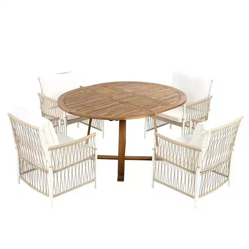 5/7PCS Outdoor Dining Set Patio Dining Furniture Set with 4/6 Rattan Arm Chairs & Weather-Resistant Acacia Wood Table, Natural - ModernLuxe