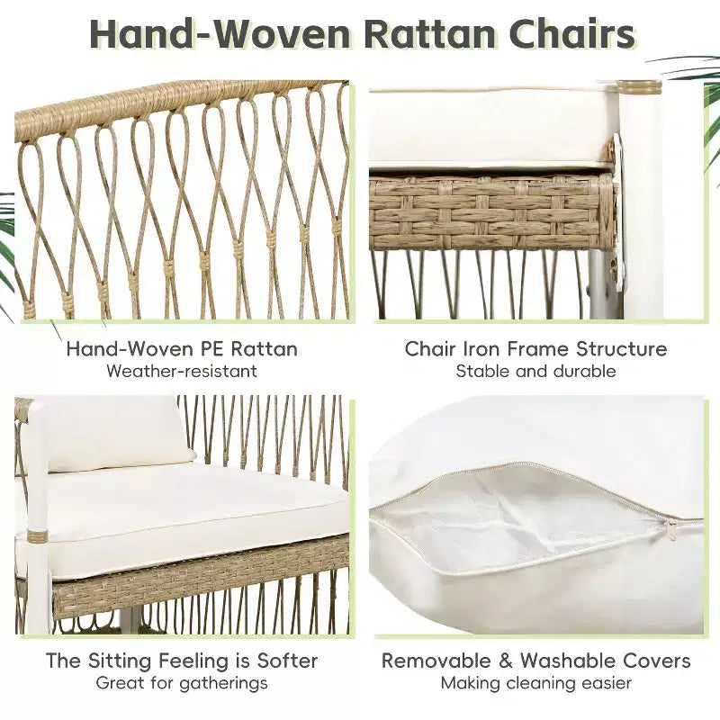 5/7PCS Outdoor Dining Set Patio Dining Furniture Set with 4/6 Rattan Arm Chairs & Weather-Resistant Acacia Wood Table, Natural - ModernLuxe