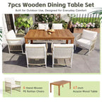 5/7PCS Outdoor Dining Set Patio Dining Furniture Set with 4/6 Rattan Arm Chairs & Weather-Resistant Acacia Wood Table, Natural - ModernLuxe