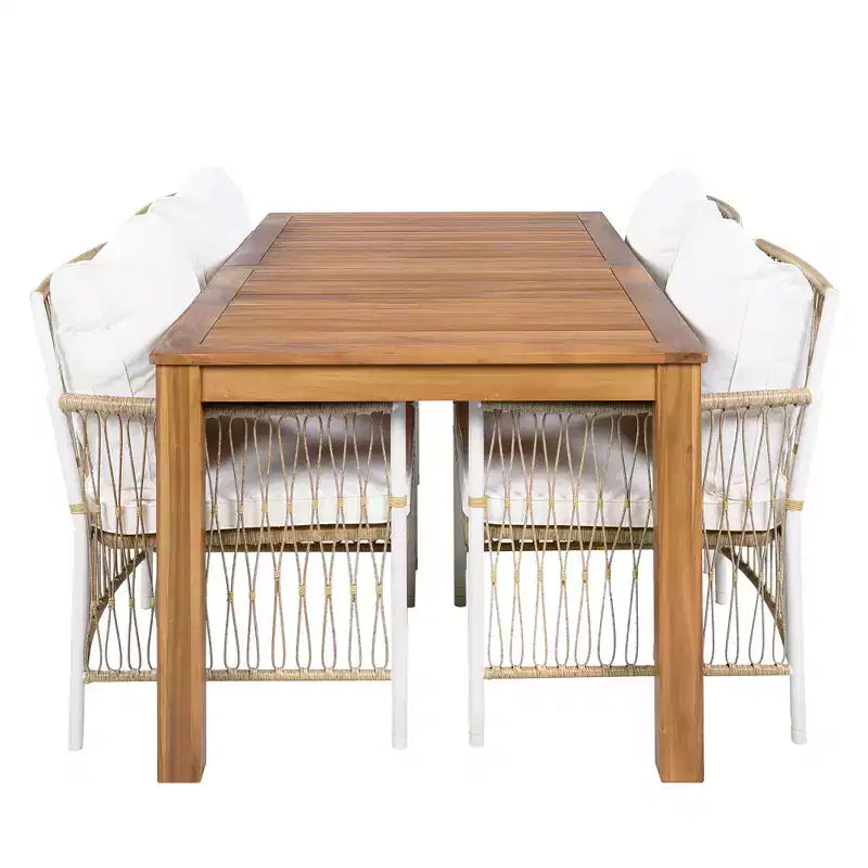 5/7PCS Outdoor Dining Set Patio Dining Furniture Set with 4/6 Rattan Arm Chairs & Weather-Resistant Acacia Wood Table, Natural - ModernLuxe