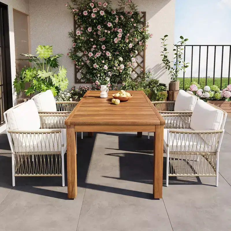 5/7PCS Outdoor Dining Set Patio Dining Furniture Set with 4/6 Rattan Arm Chairs & Weather-Resistant Acacia Wood Table, Natural - ModernLuxe