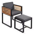 GDFStudio Ernest Patio Modern Acacia Wood 18-Piece Dining Set with 2 Tables, 8 Cushioned Chairs and 8 Ottomans