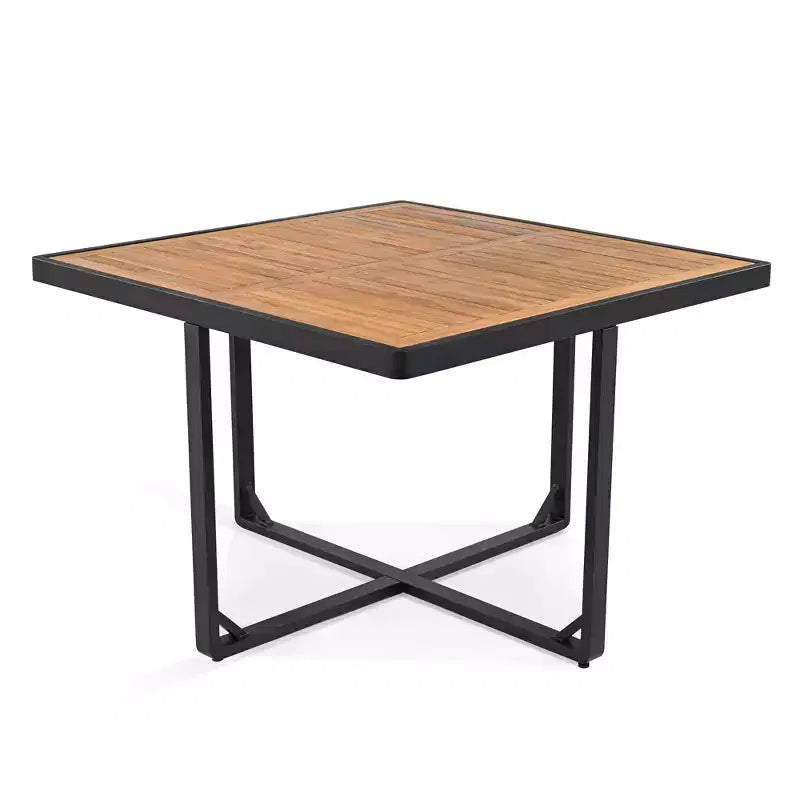 GDFStudio Ernest Patio Modern Acacia Wood 18-Piece Dining Set with 2 Tables, 8 Cushioned Chairs and 8 Ottomans