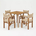 Christopher Knight Home Ginni Farmhouse 5 Piece Acacia Wood Dining Set with Slatted Design and Wicker Weave