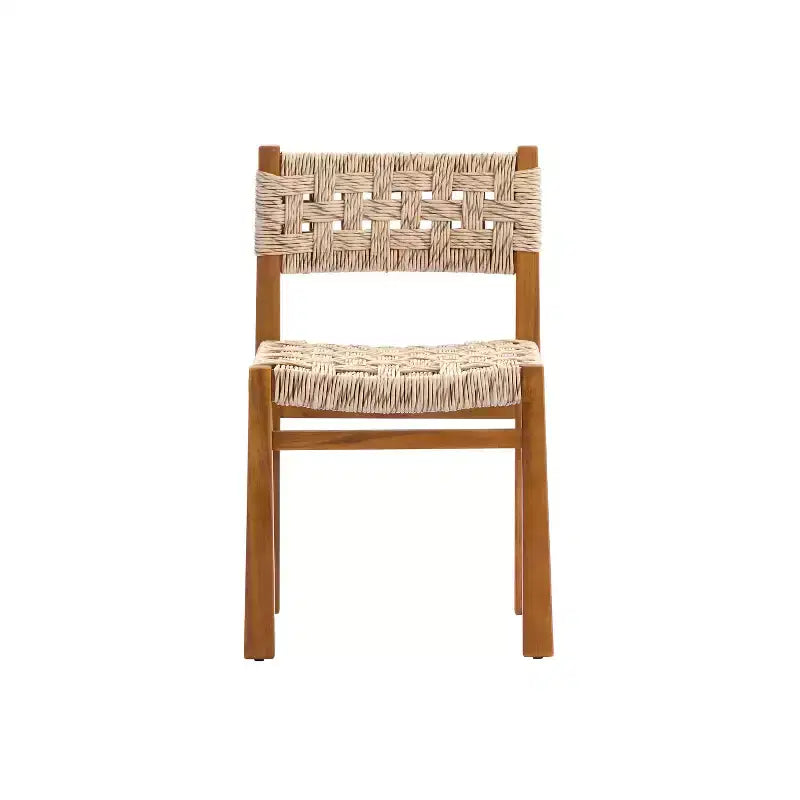Christopher Knight Home Ginni Farmhouse 5 Piece Acacia Wood Dining Set with Slatted Design and Wicker Weave