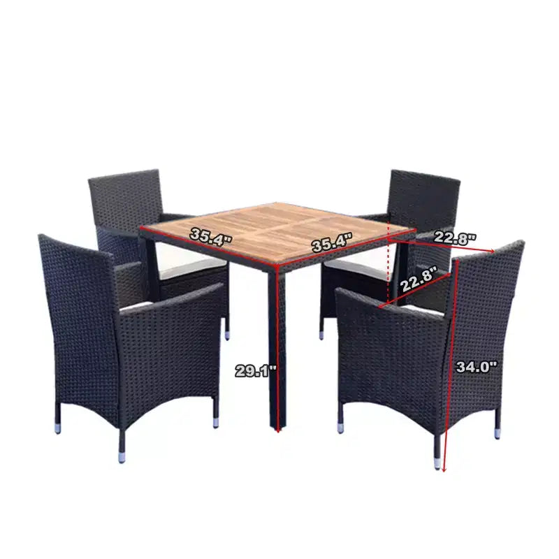 GDFStudio Edie Modern Acacia Wood and Metal 5-Piece Outdoor Dining Table Set With 4 Chairs