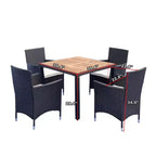 GDFStudio Edie Modern Acacia Wood and Metal 5-Piece Outdoor Dining Table Set With 4 Chairs