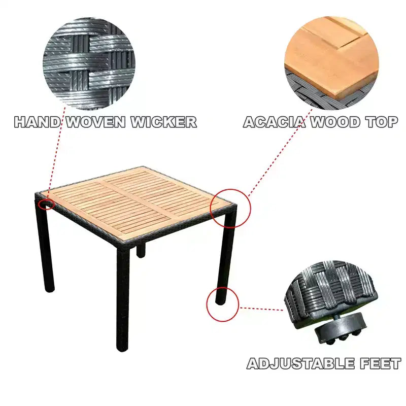 GDFStudio Edie Modern Acacia Wood and Metal 5-Piece Outdoor Dining Table Set With 4 Chairs