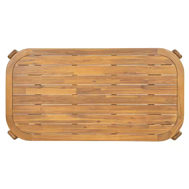 Christopher Knight Home Elko Modern 7 Piece Outdoor Acacia Wood Slatted Dining Table with Aluminum Chairs and Cushions