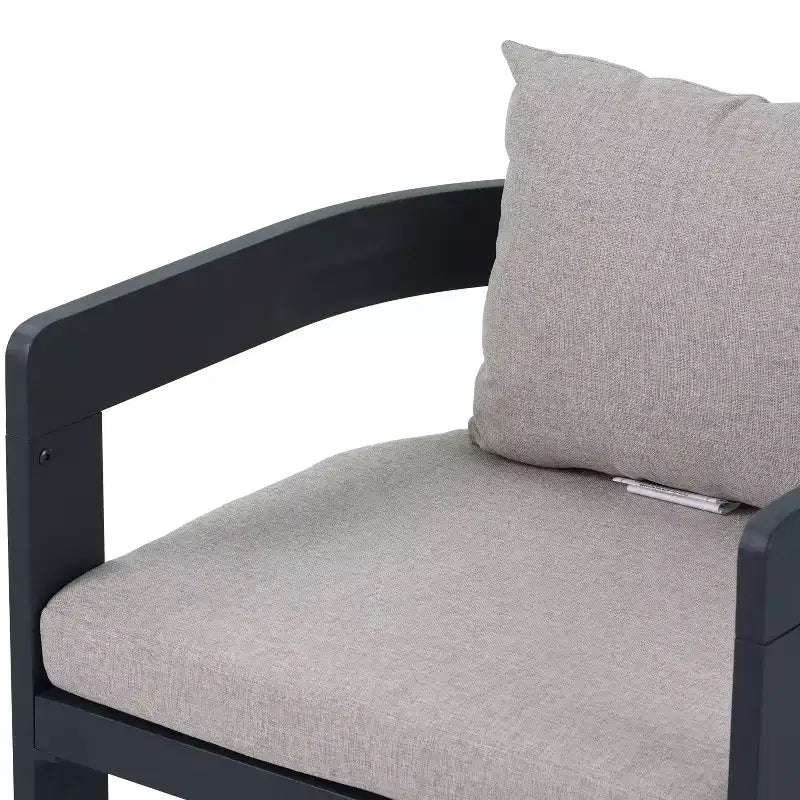 Christopher Knight Home Elko Modern 7 Piece Outdoor Acacia Wood Slatted Dining Table with Aluminum Chairs and Cushions