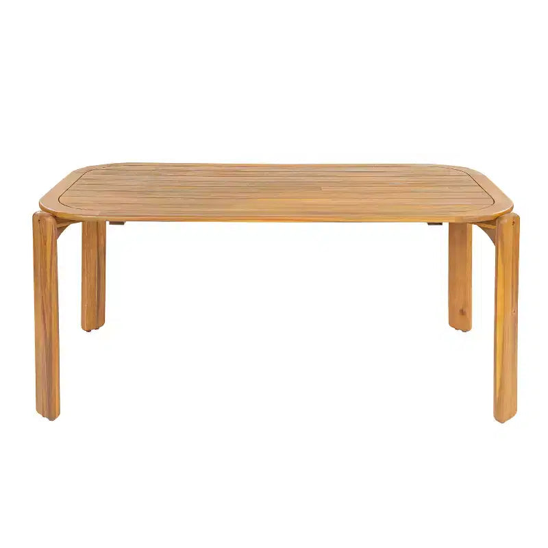 Christopher Knight Home Elko Modern 7 Piece Outdoor Acacia Wood Slatted Dining Table with Aluminum Chairs and Cushions