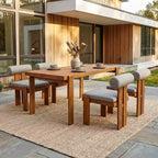Christopher Knight Home Javier Modern 5 Piece Patio Acacia Upholstered Dining Set with Round Back and Slatted Table