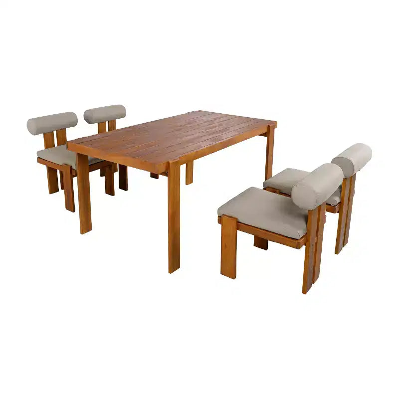 Christopher Knight Home Javier Modern 5 Piece Patio Acacia Upholstered Dining Set with Round Back and Slatted Table