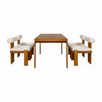 Christopher Knight Home Javier Modern 5 Piece Patio Acacia Upholstered Dining Set with Round Back and Slatted Table