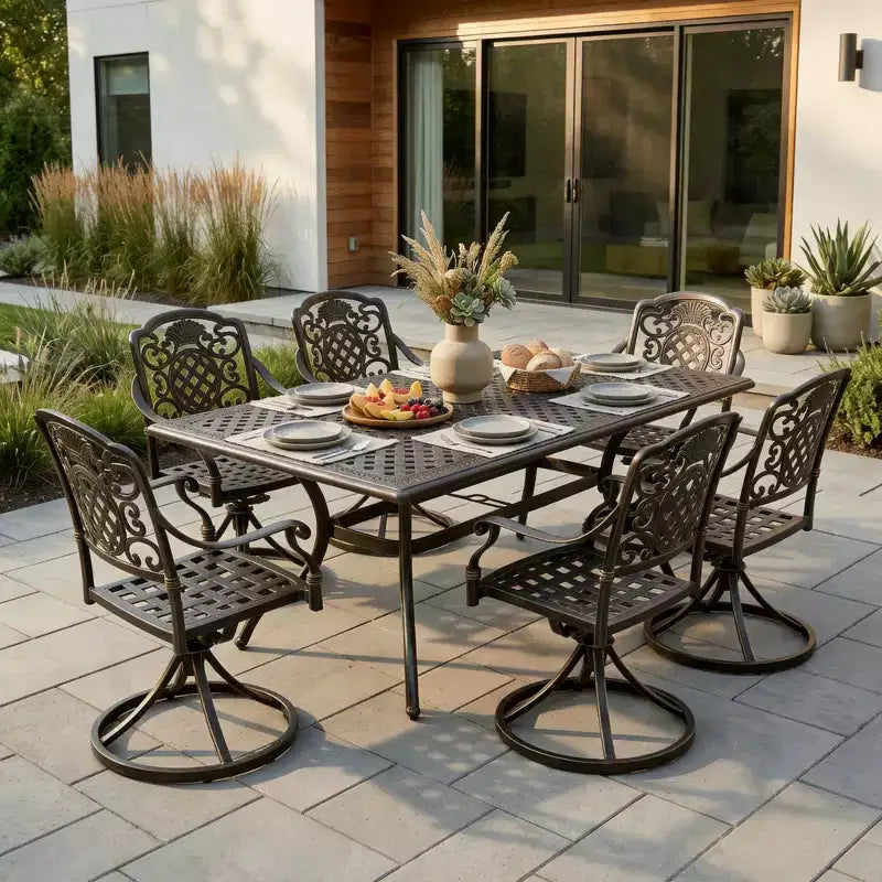 Christopher Knight Home Alistair 7 Piece Outdoor Aluminium Swivel Dining Chairs with Expandable Table