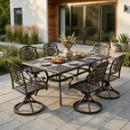 Christopher Knight Home Alistair 7 Piece Outdoor Aluminium Swivel Dining Chairs with Expandable Table