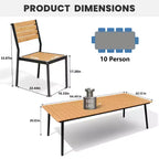Crestlive Products 11PCS Large Gatherings Patio Dining Set Aluminum Frame Stackable Chairs Wood Like Table Umbrella Hole