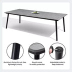 Crestlive Products 11PCS Large Gatherings Patio Dining Set Aluminum Frame Stackable Chairs Wood Like Table Umbrella Hole