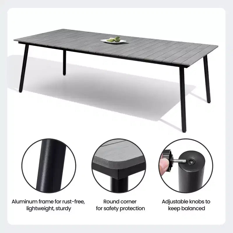 Crestlive Products 11PCS Large Gatherings Patio Dining Set Aluminum Frame Stackable Chairs Wood Like Table Umbrella Hole