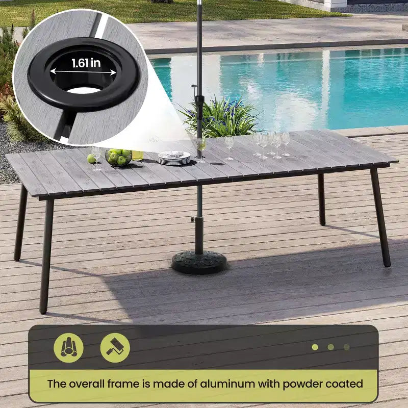 Crestlive Products 11PCS Large Gatherings Patio Dining Set Aluminum Frame Stackable Chairs Wood Like Table Umbrella Hole