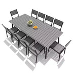 Crestlive Products 11PCS Large Gatherings Patio Dining Set Aluminum Frame Stackable Chairs Wood Like Table Umbrella Hole