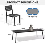 Crestlive Products 11PCS Large Gatherings Patio Dining Set Aluminum Frame Stackable Chairs Wood Like Table Umbrella Hole