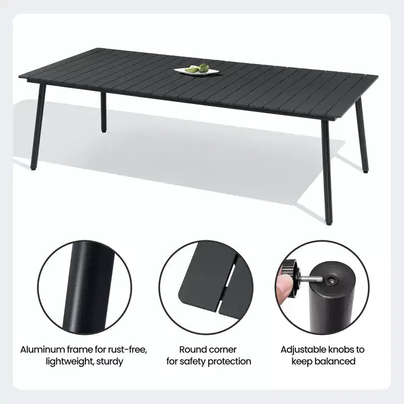 Crestlive Products 11PCS Large Gatherings Patio Dining Set Aluminum Frame Stackable Chairs Wood Like Table Umbrella Hole