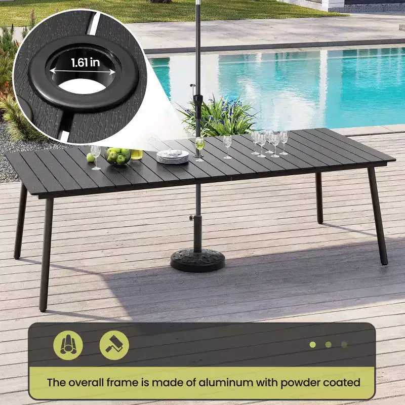 Crestlive Products 11PCS Large Gatherings Patio Dining Set Aluminum Frame Stackable Chairs Wood Like Table Umbrella Hole