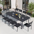 Crestlive Products 11PCS Large Gatherings Patio Dining Set Aluminum Frame Stackable Chairs Wood Like Table Umbrella Hole