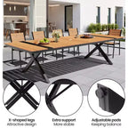 13PCS Extra Large Patio Dining Set X-Style Legs Stackable Chairs Wood Look Finish Table with Umbrella Hole