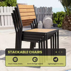 13PCS Extra Large Patio Dining Set X-Style Legs Stackable Chairs Wood Look Finish Table with Umbrella Hole