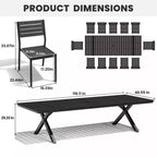 13PCS Extra Large Patio Dining Set X-Style Legs Stackable Chairs Wood Look Finish Table with Umbrella Hole