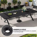 13PCS Extra Large Patio Dining Set X-Style Legs Stackable Chairs Wood Look Finish Table with Umbrella Hole