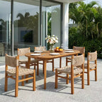 Christopher Knight Home Elian Farmhouse 7 Piece Outdoor Acacia Wood Woven Wicker Dining Set