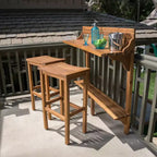 GDFStudio Pranav Modern 3 Piece Acacia Wood Slatted Balcony Bar Set with Bottom Shelf Table and 2 Stools