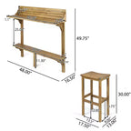 GDFStudio Pranav Modern 3 Piece Acacia Wood Slatted Balcony Bar Set with Bottom Shelf Table and 2 Stools