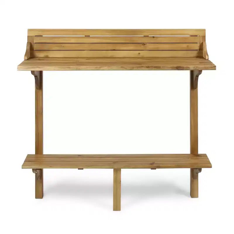 GDFStudio Pranav Modern 3 Piece Acacia Wood Slatted Balcony Bar Set with Bottom Shelf Table and 2 Stools