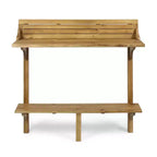 GDFStudio Pranav Modern 3 Piece Acacia Wood Slatted Balcony Bar Set with Bottom Shelf Table and 2 Stools