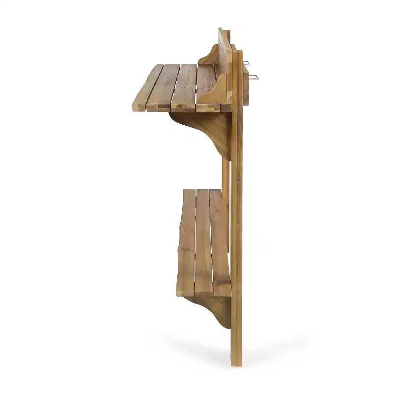 GDFStudio Pranav Modern 3 Piece Acacia Wood Slatted Balcony Bar Set with Bottom Shelf Table and 2 Stools