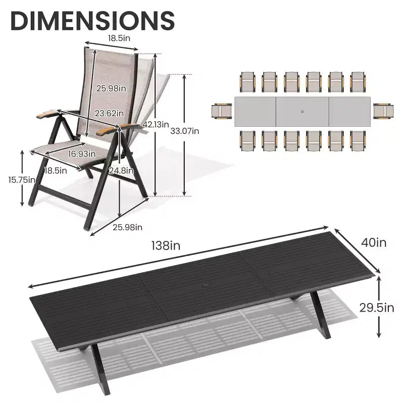 Crestlive Products 13PCS Patio Dining Set Aluminum X-Base Table and Reclining Chairs Designed for Gatherings